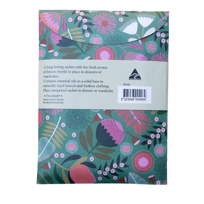 Floral patterned product packaging with brand label on a white background