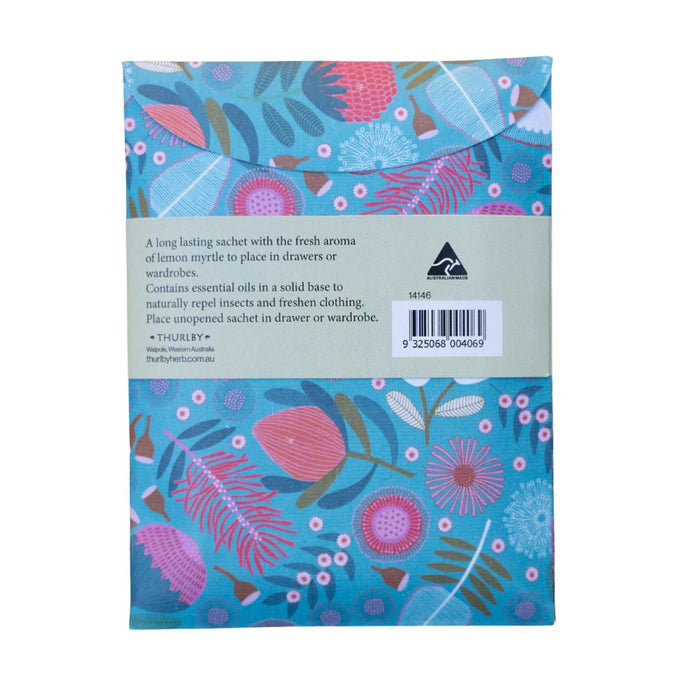 Floral patterned product packaging with text and a barcode on a white background