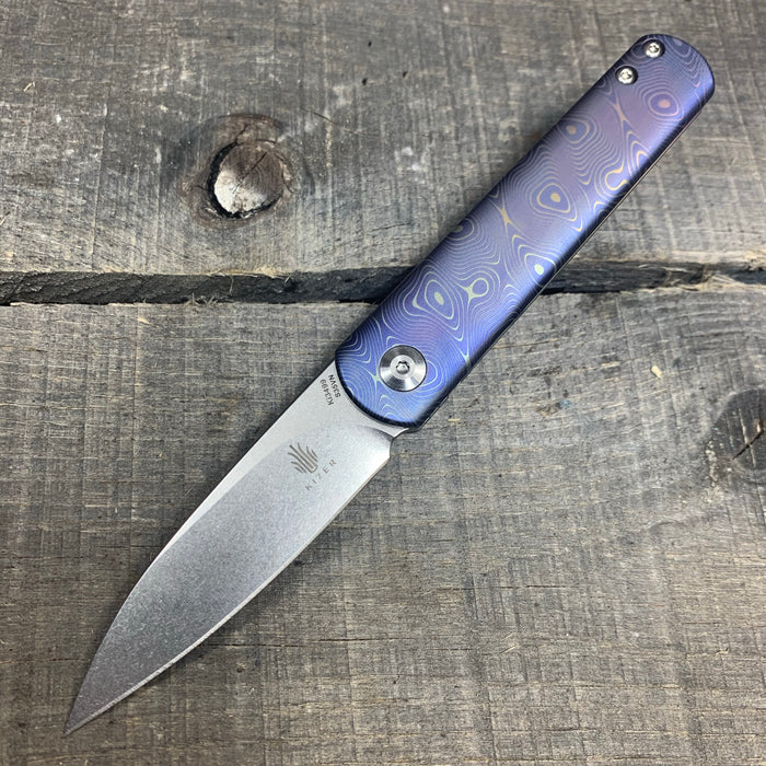 Kizer Feist - Drop Point - "Raindrop" - Ano Fade - St. Nick's Custom Anodization