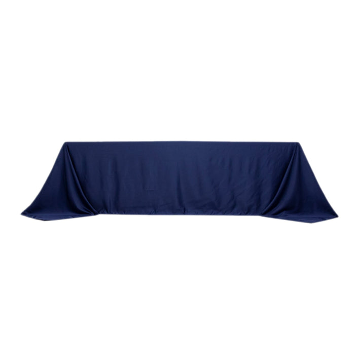 Navy blue tablecloth draped elegantly over a table