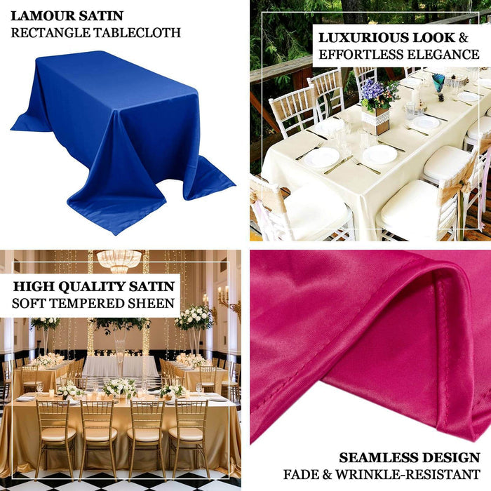 Lamor satin rectangle tablecloth in blue, showcasing luxurious look and effortless elegance.