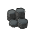Cross Electric Designs 3D print of four hexagonal sci-fi storage crates with detailed panel designs