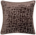 A square throw pillow featuring a textured, embossed stone or brick pattern in dark brown and black with light beige outlines, shown against a plain white background.