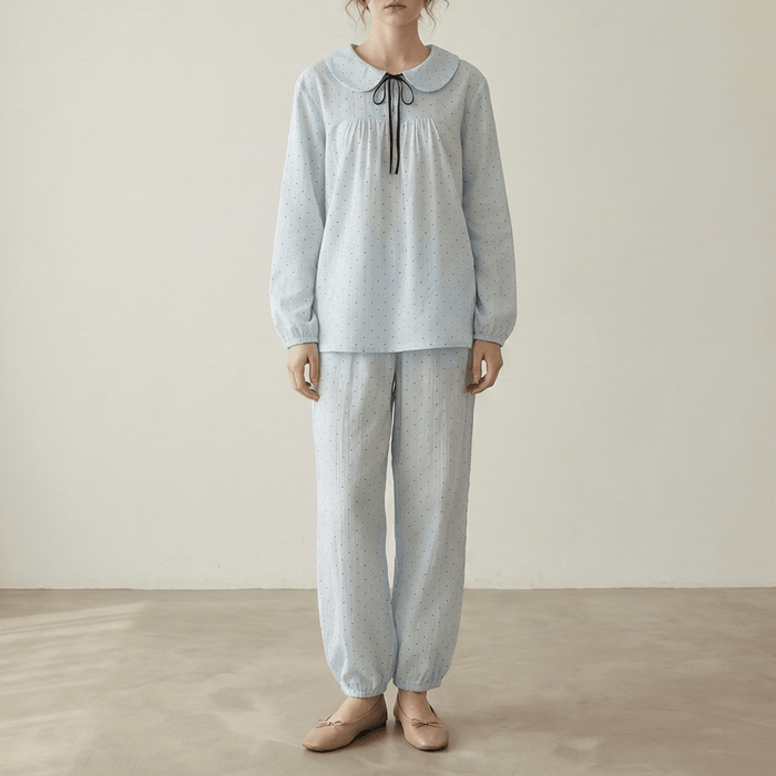 - Ever Lasting - Lina Classic Double Gauze Long Sleeve Lounge Set / Soft Water Blue - Pajamas - Ever Lasting
