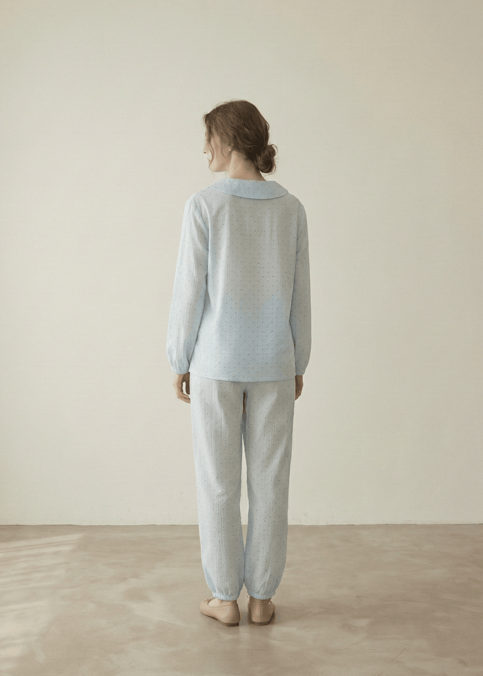 - Ever Lasting - Lina Classic Double Gauze Long Sleeve Lounge Set / Soft Water Blue - Pajamas - Ever Lasting