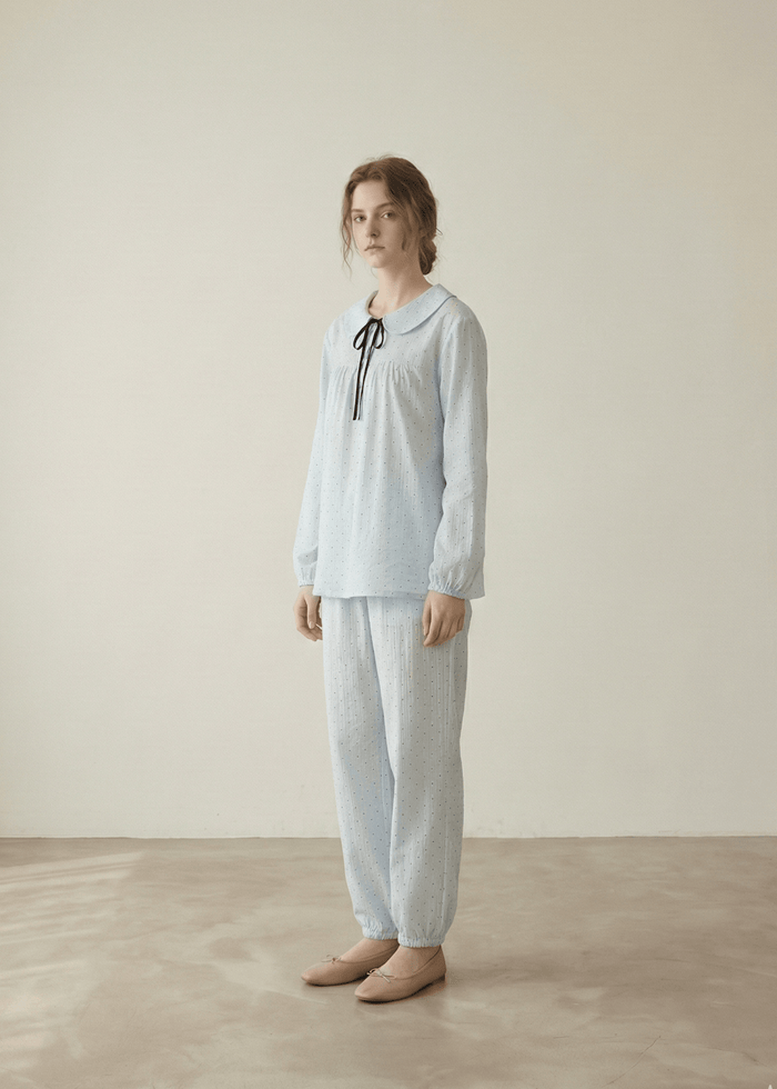 - Ever Lasting - Lina Classic Double Gauze Long Sleeve Lounge Set / Soft Water Blue - Pajamas - Ever Lasting