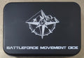 Black tin for Battleforce Movement Dice Battletech featuring a compass and mountain design