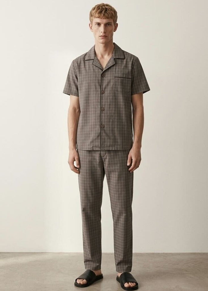 - Ever Lasting - Luca Washed Cotton Plaid Lapel Pajama Set / Pink - Pajama Set - Ever Lasting