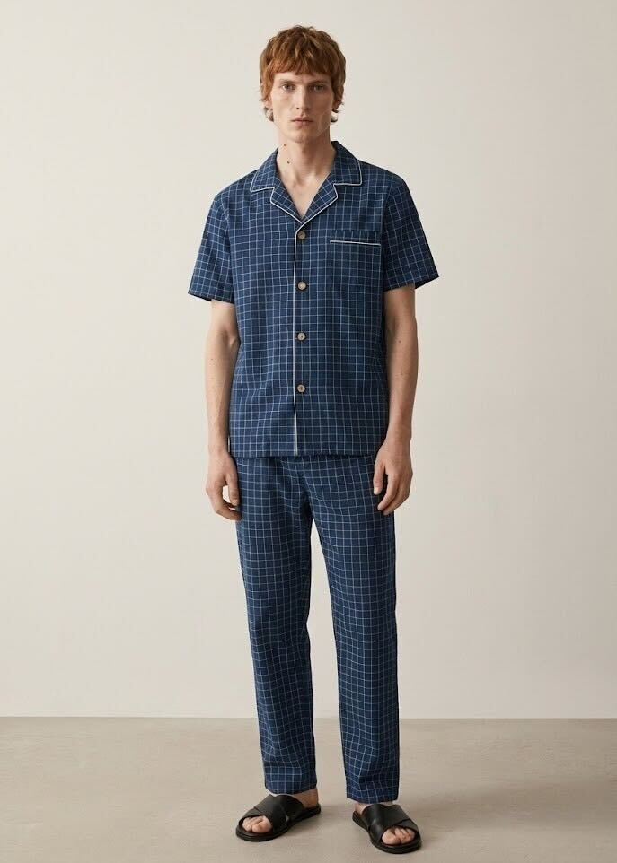 - Ever Lasting - Luca Washed Cotton Plaid Lapel Pajama Set / Pink - Pajama Set - Ever Lasting
