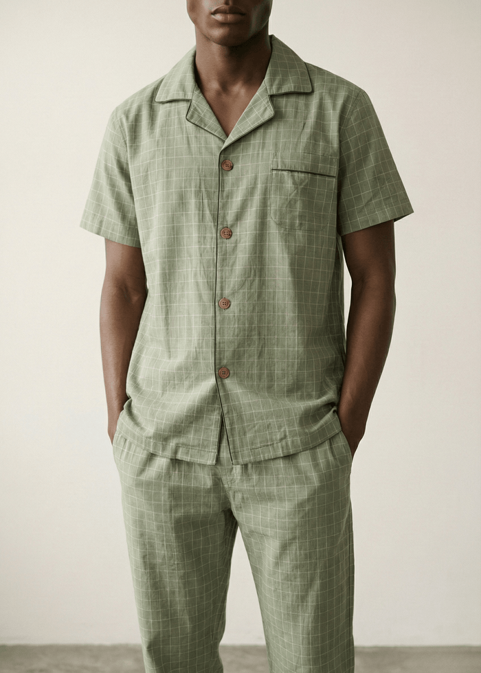 - Ever Lasting - Luca Washed Cotton Plaid Lapel Pajama Set / Pink - Pajama Set - Ever Lasting