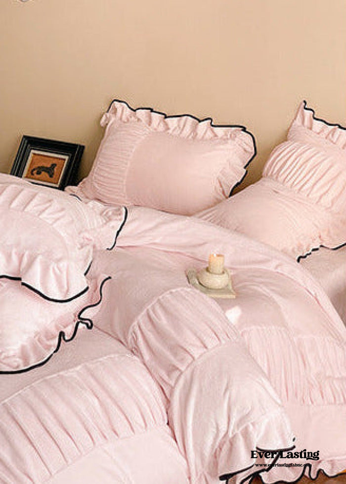 - Ever Lasting - Marigold Velvet Pleated Lace Bedding Set / Beige - Bedding Set - Ever Lasting