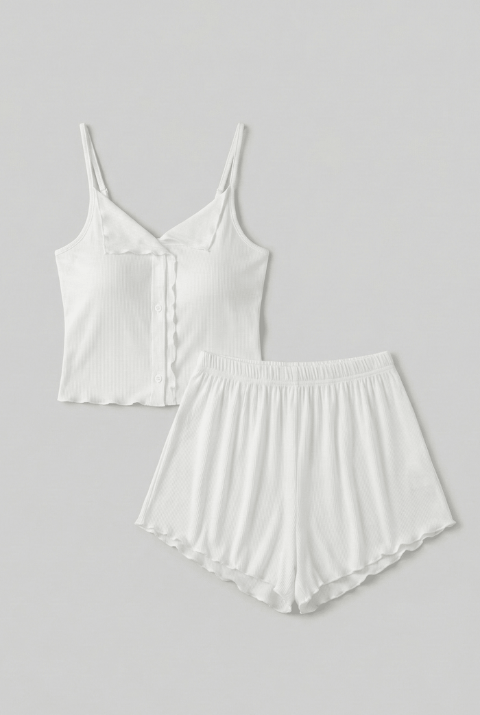 - Ever Lasting - Marlowe Sling V - Neck Pajama Set / White - Pajamas - Ever Lasting
