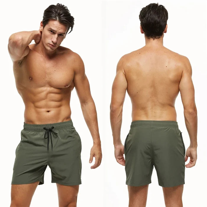 Men's Quick-Dry Swim Trunks with Zipper Pockets & Mesh Lining