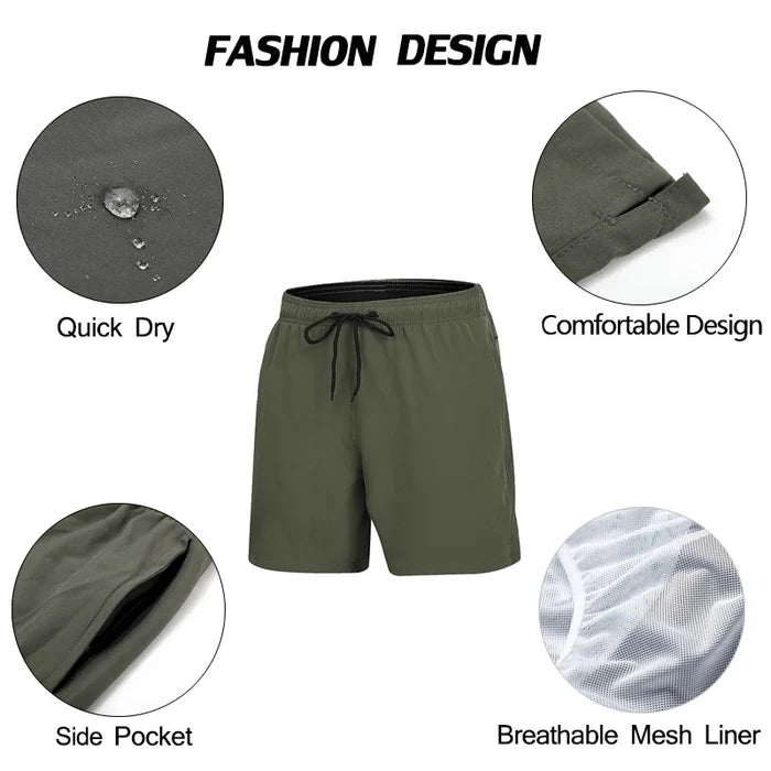 Men's Quick-Dry Swim Trunks with Zipper Pockets & Mesh Lining