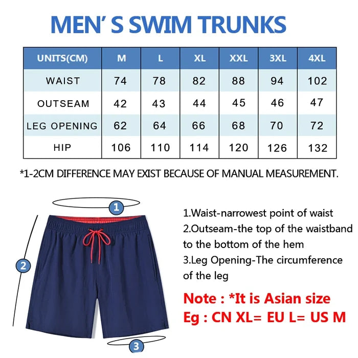Men's Quick-Dry Swim Trunks with Zipper Pockets & Mesh Lining