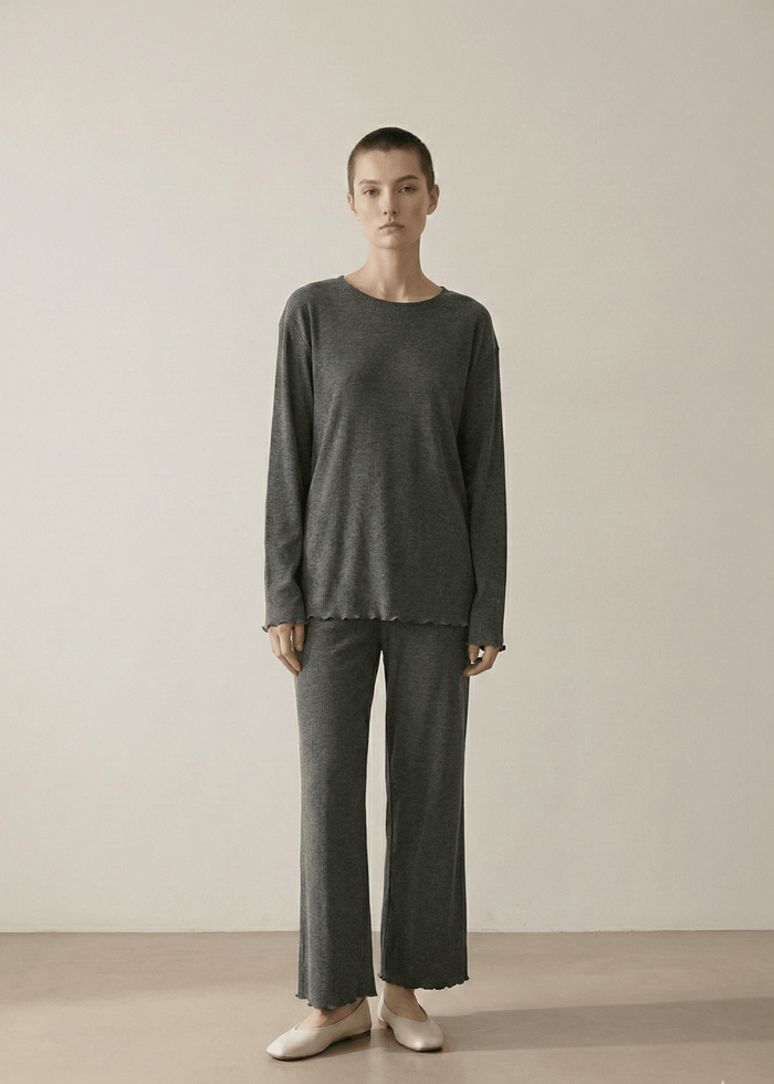 - Ever Lasting - Mira Soft Brushed Knit Lounge Set / Deep Charcoal Gray - Pajamas - Ever Lasting