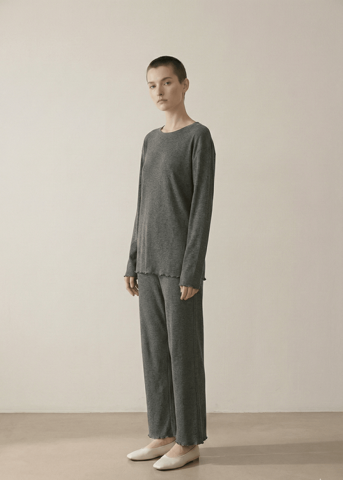 - Ever Lasting - Mira Soft Brushed Knit Lounge Set / Deep Charcoal Gray - Pajamas - Ever Lasting