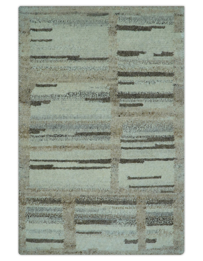 Modern Contemporary Beige Hand Knotted 2x3 Wool Area Rug - The Rug Decor