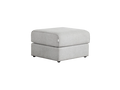 Light grey upholstered ottoman with a square shape and smooth fabric, suitable for living room decor.
