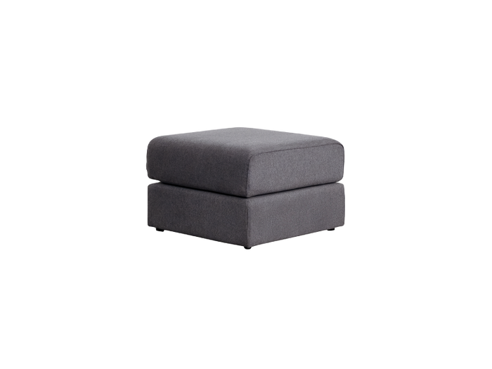 A square dark grey ottoman with a cushioned top and simple design, perfect for a modern living room or lounge area.