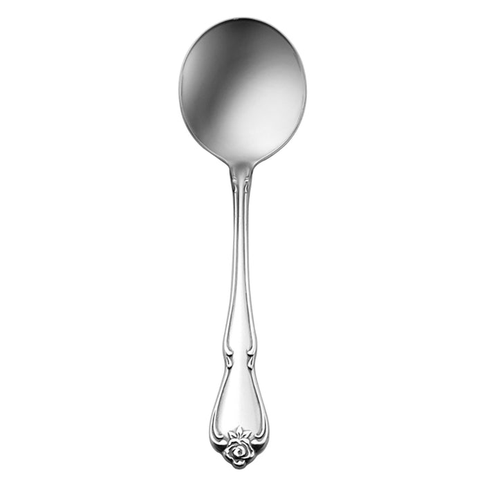 Oneida 2552SBLF Arbor Rose 5 3/4" 18/10 Stainless Steel Extra Heavy Weight Bouillon Spoon - 12/Pack
