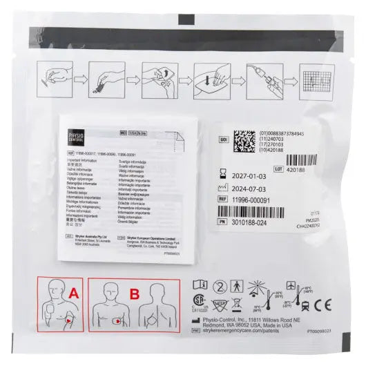 Physio-Control Lifepak 1000 & 500 Edge System Defibrillator Pads lifepak 1000 defibrillator pads SelfiMed UK