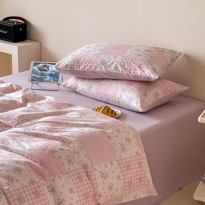 - Ever Lasting - Poppy Patchwork Floral Bedding Set / Pink - Bedding Set - Ever Lasting