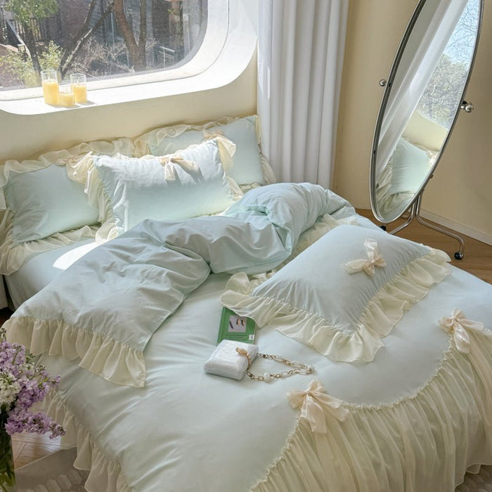 Ribbon Bow Airy Lace Bedding Set / Blue - Ever Lasting