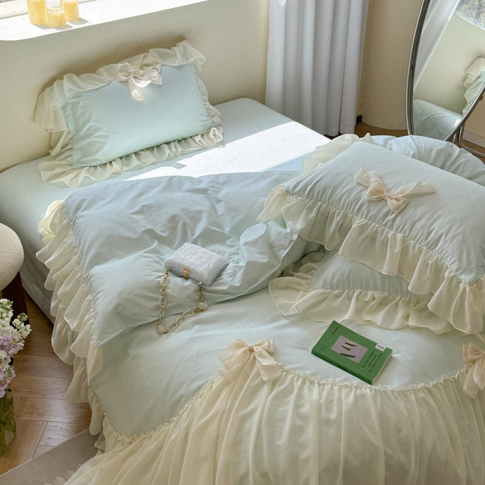 Ribbon Bow Airy Lace Bedding Set / Blue - Ever Lasting