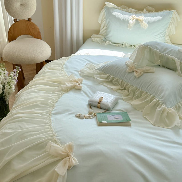 Ribbon Bow Airy Lace Bedding Set / Blue - Ever Lasting