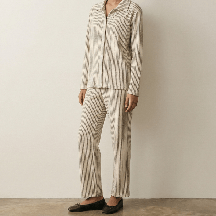 - Ever Lasting - Ridge Stripe Winter Lounge Set / Light Ivory Beige - Pajamas - Ever Lasting