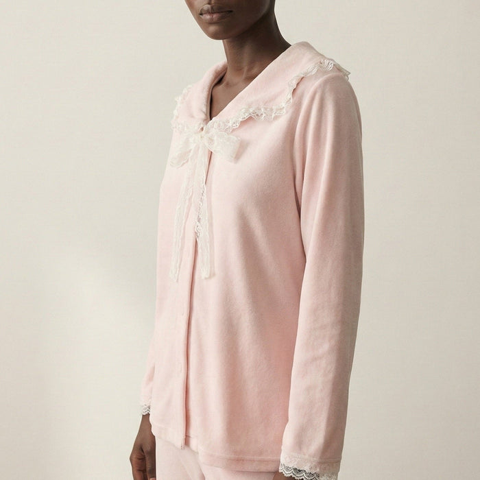 - Ever Lasting - Rosy Velvet Coquette Lace Pajama Set / Blue - Pajamas - Ever Lasting