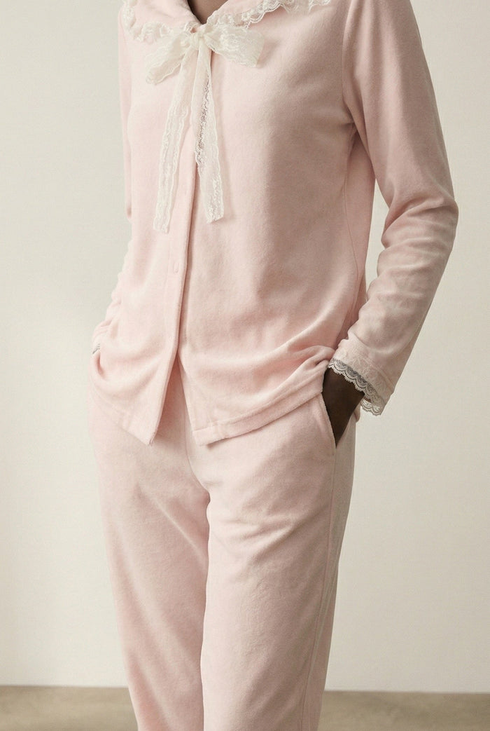 - Ever Lasting - Rosy Velvet Coquette Lace Pajama Set / Blue - Pajamas - Ever Lasting