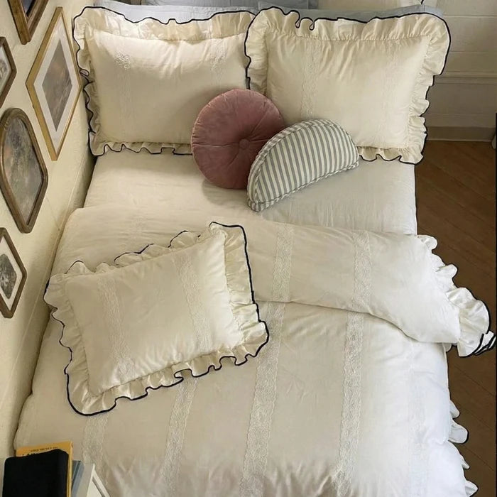 - Ever Lasting - Silky Ruffle Dorm Bedding Set / Ivory White - Bedding Set - Ever Lasting