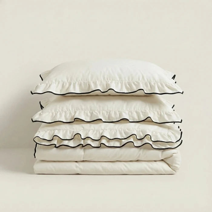 - Ever Lasting - Silky Ruffle Dorm Bedding Set / Ivory White - Bedding Set - Ever Lasting