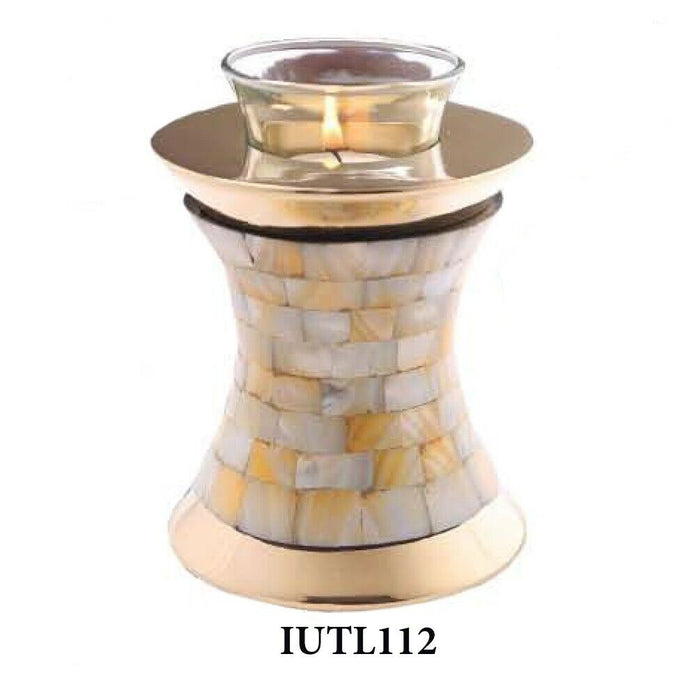 Small/Keepsake 20 Cubic Inch Brass Mother of Pearl Tealight Cremation Urn