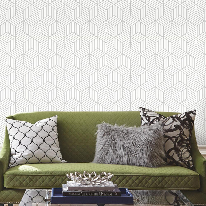 STRIPPED HEXAGON WHITE/GREY PEEL & STICK WALLPAPER