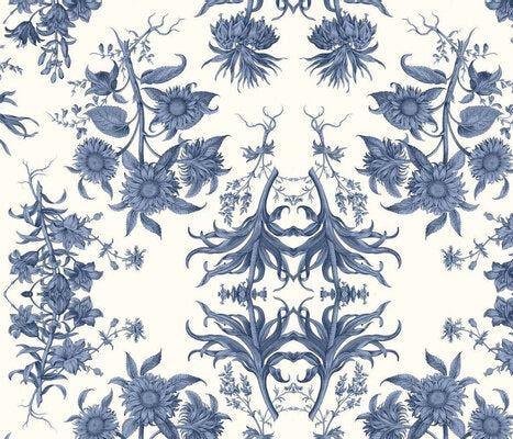 Sunflower Toile Linen Blue Wallcovering