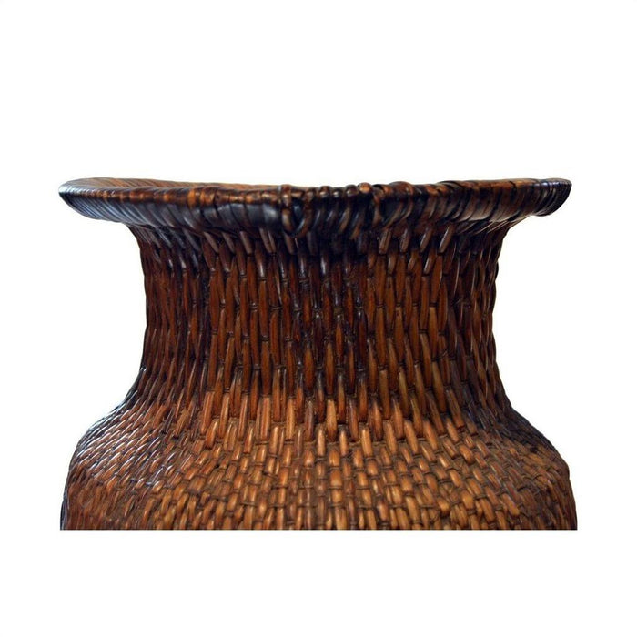 Close-up of natural woven Thai grain basket flared rim, textured detail visible against a plain white background.