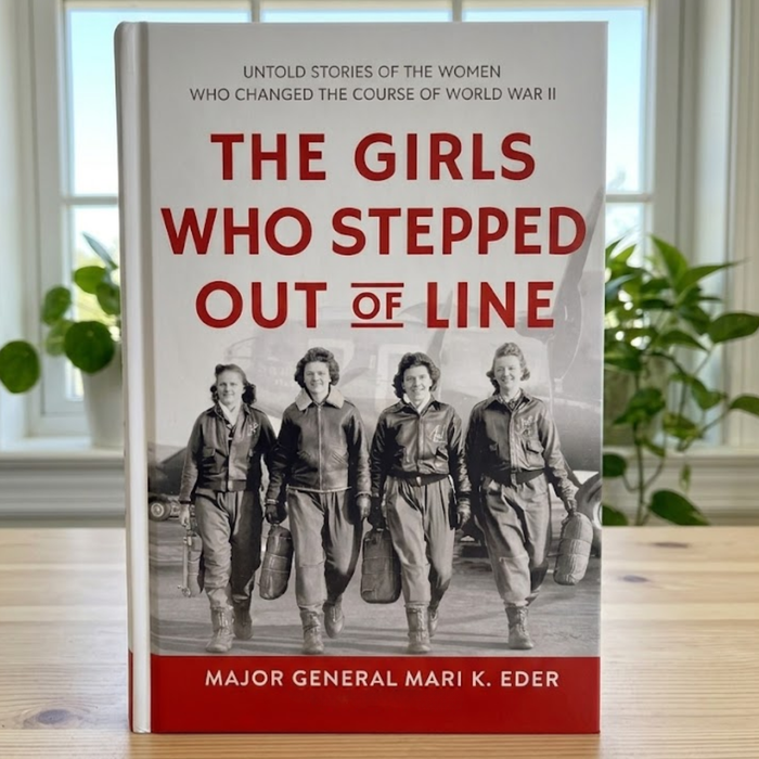 Book cover of 'The Girls Who Stepped Out of Line' with a black and white photo of four women in uniform.