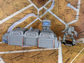 3D print of futuristic military base and mech robot model by Cross Electric Designs on a hex map