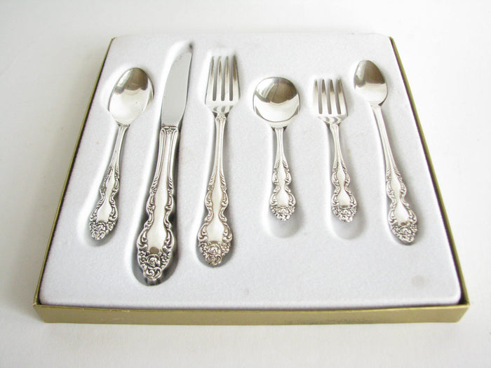edgebrookhouse - Vintage 1967 Rogers Oneida Baroque Rose Silverplate Children's Progress Flatware Set - 6 Pieces