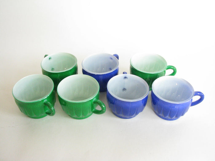 edgebrookhouse - Vintage Anchor Hocking Rainbow Glass Style Blue Green Cups - Set of 7