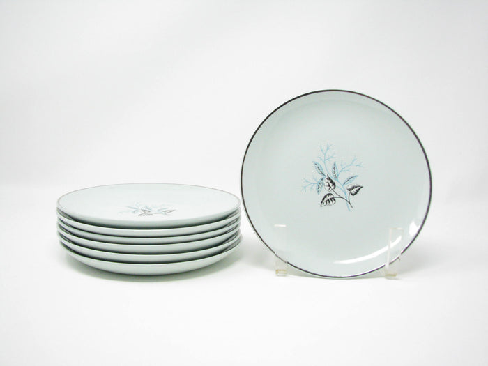 edgebrookhouse - Vintage Ballerini Mist Aqua Ironstone Bread or Dessert Plates with Leaves Design - Set of 6