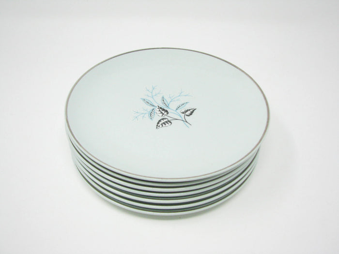 edgebrookhouse - Vintage Ballerini Mist Aqua Ironstone Bread or Dessert Plates with Leaves Design - Set of 6