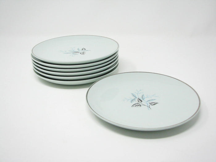 edgebrookhouse - Vintage Ballerini Mist Aqua Ironstone Bread or Dessert Plates with Leaves Design - Set of 6