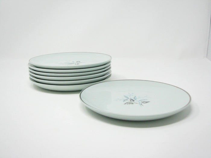 edgebrookhouse - Vintage Ballerini Mist Aqua Ironstone Bread or Dessert Plates with Leaves Design - Set of 6