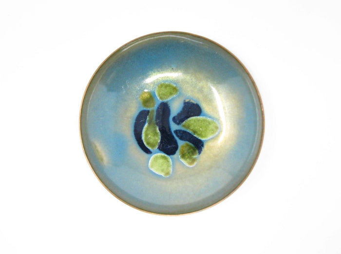 edgebrookhouse - Vintage Leon Statham Enameled Copper Dish with Abstract Blue Turquoise Design