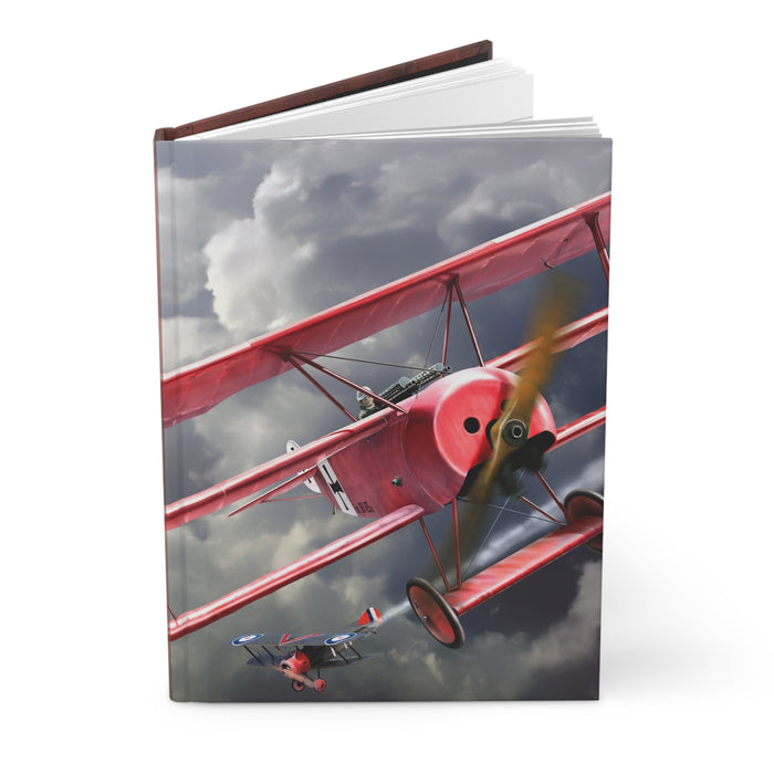 Wings Of Glory: WW1 Hardcover Journal featuring vintage biplanes in dynamic sky scene