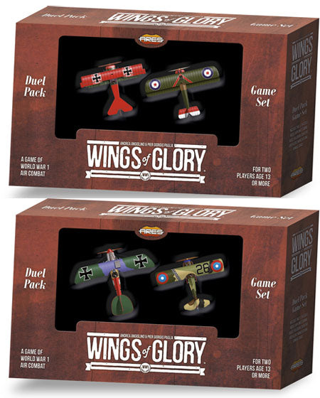 Wings of Glory duel pack for two players with World War I airplane miniatures and game set boxes